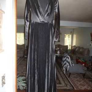 Sexy Wrap V Neck long sleeve Pleated Maxi Black Dress Sz 0